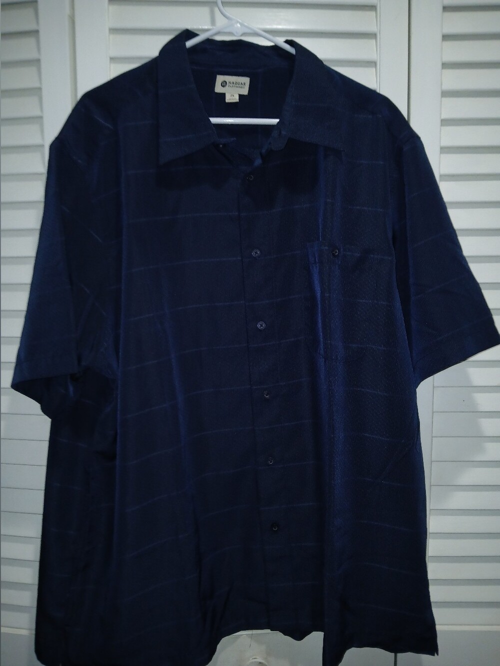 Haggar Clothing 2X Navy Blue Short Sleeve Button-Up Shirt – Subtle Windowpane Pl